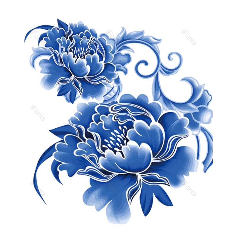 中国风图片,蓝色元素,花卉PNG,蓝色花纹免抠素材